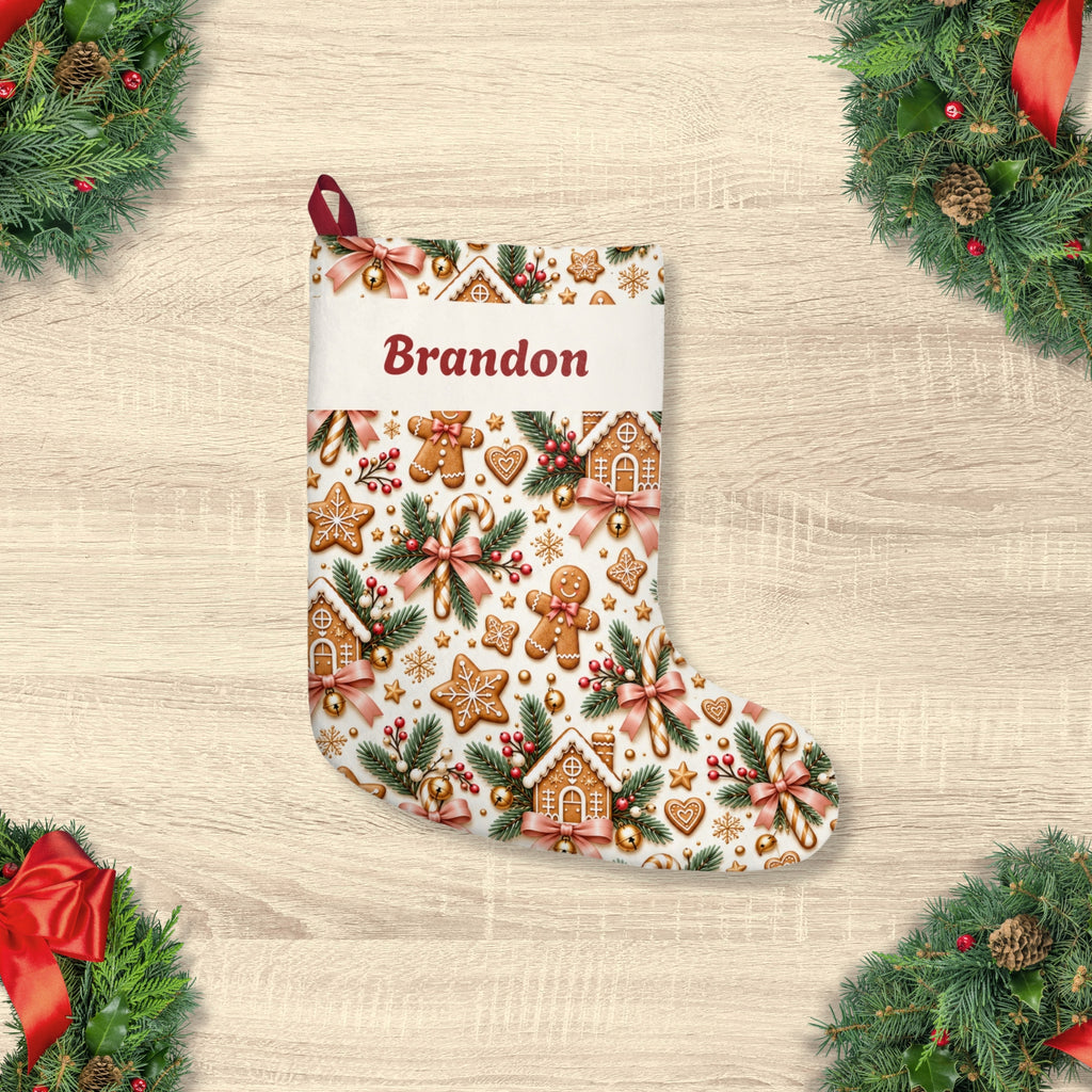 Personalized Kids Christmas Stocking Gingerbread Holiday Gift