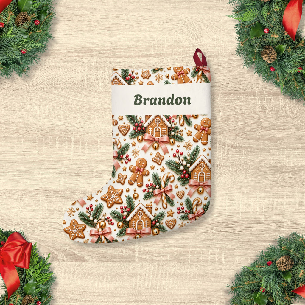Personalized Kids Christmas Stocking Gingerbread Holiday Gift