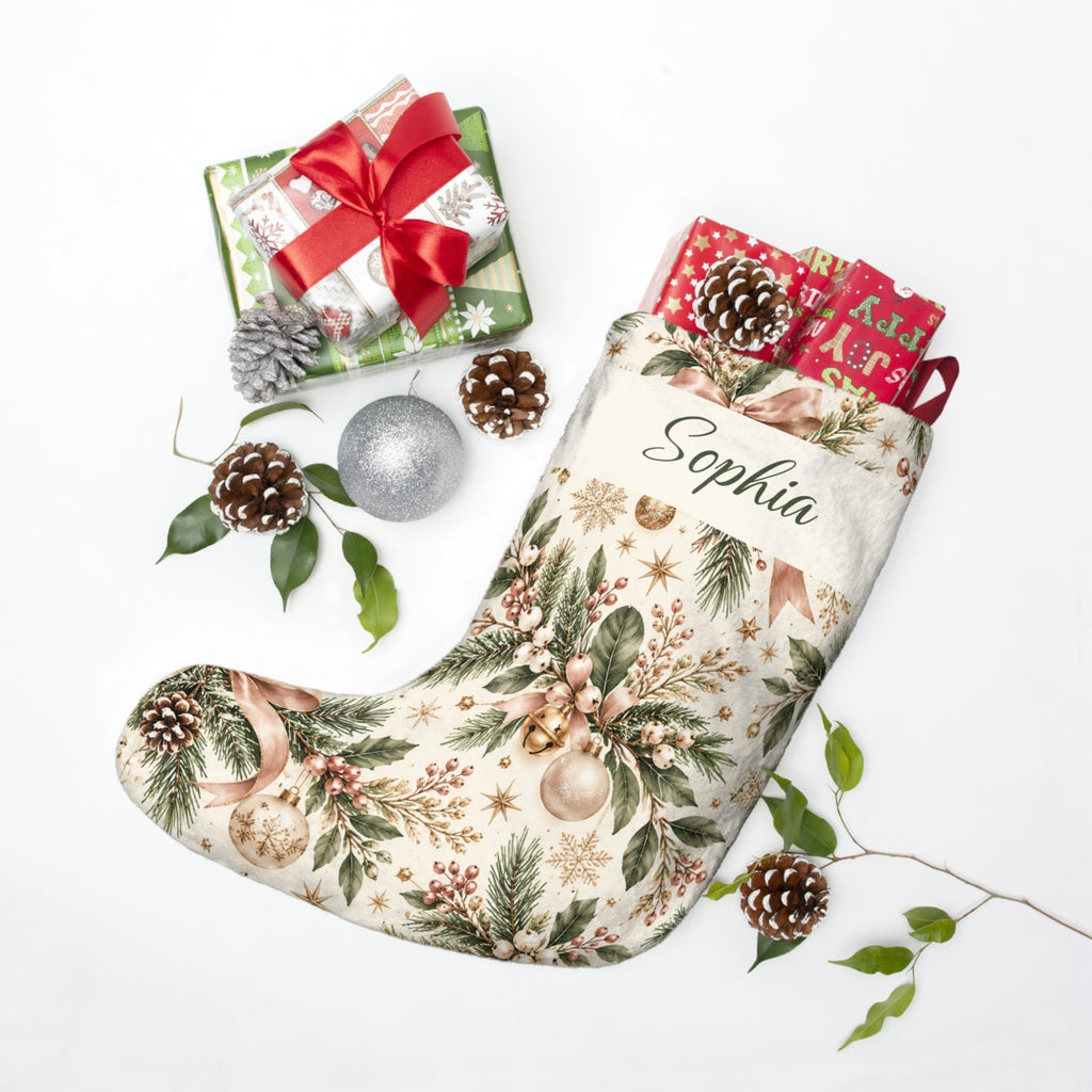 Personalized Couples Christmas Custom Name Botanical Holiday Stocking