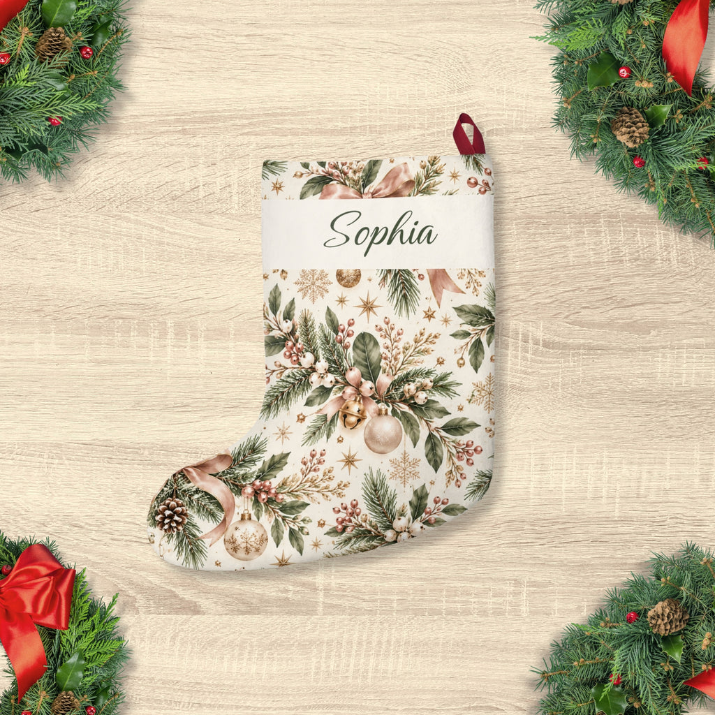 Personalized Couples Christmas Custom Name Botanical Holiday Stocking