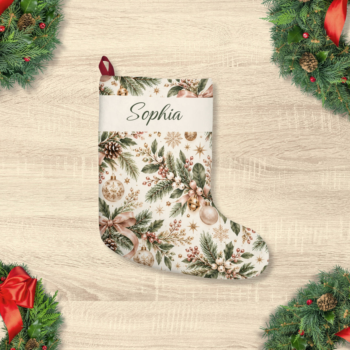 Personalized Couples Christmas Custom Name Botanical Holiday Stocking