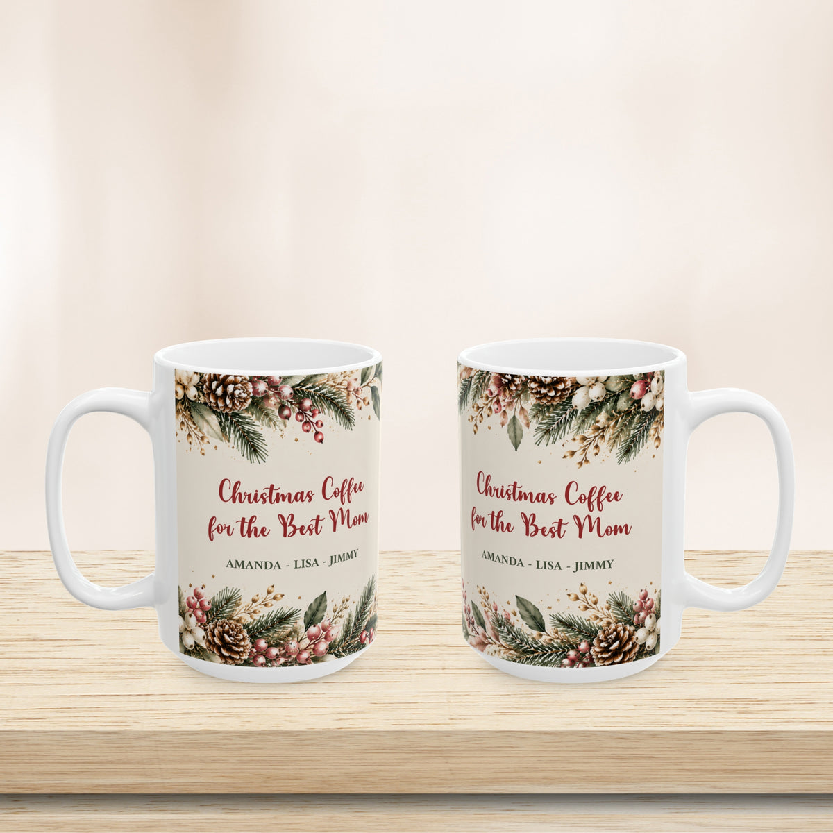 Personalized Christmas Mom Mug Custom Kids Names Holiday Gift for Mom