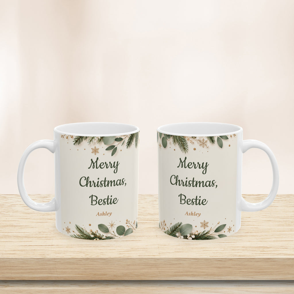 Personalized Bestie Christmas Mug Custom Name Holiday Best Friend Gift