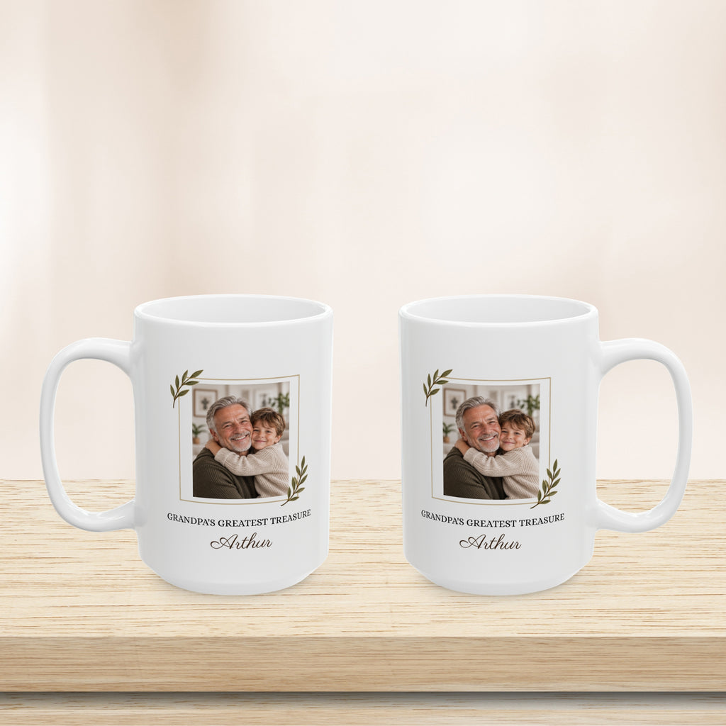 Personalized Grandpa Floral Frame Photo Mug Custom Grandkid Name Gift for Grandpa