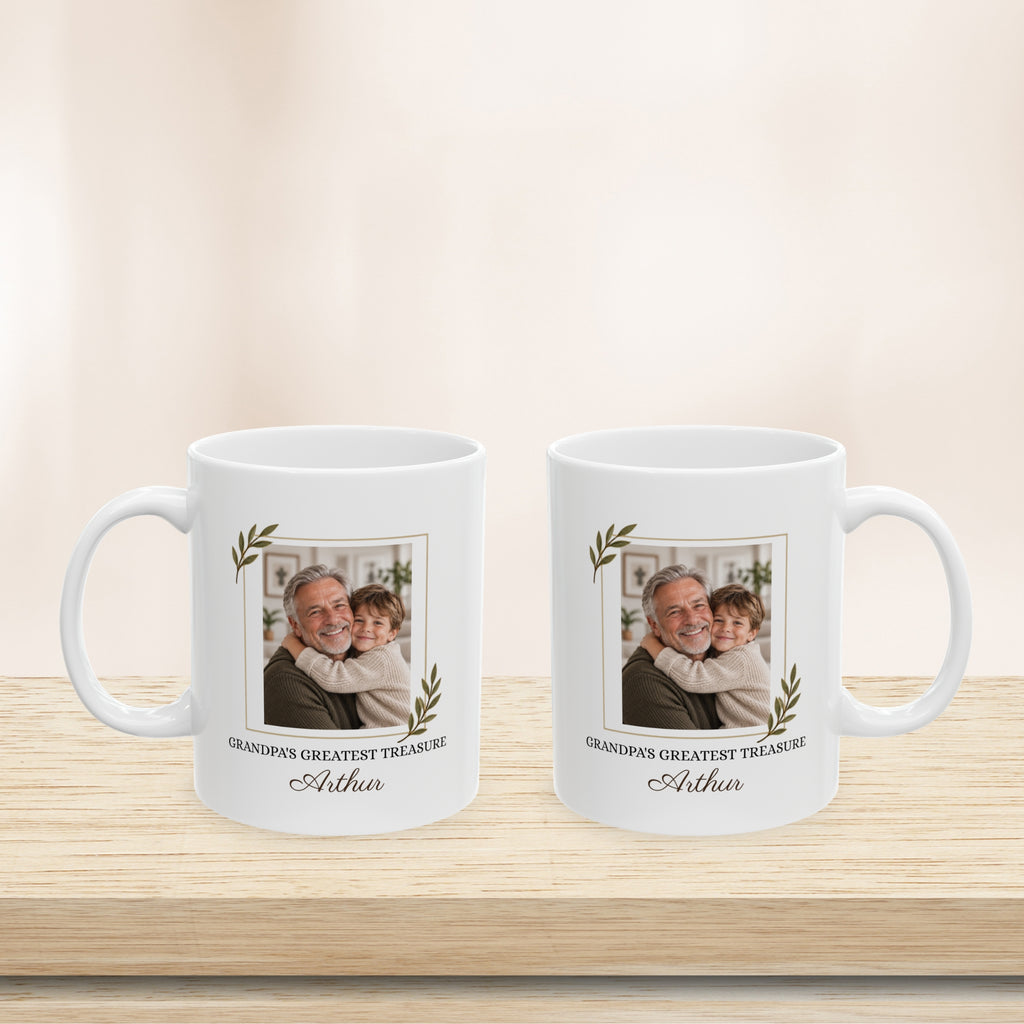 Personalized Grandpa Floral Frame Photo Mug Custom Grandkid Name Gift for Grandpa