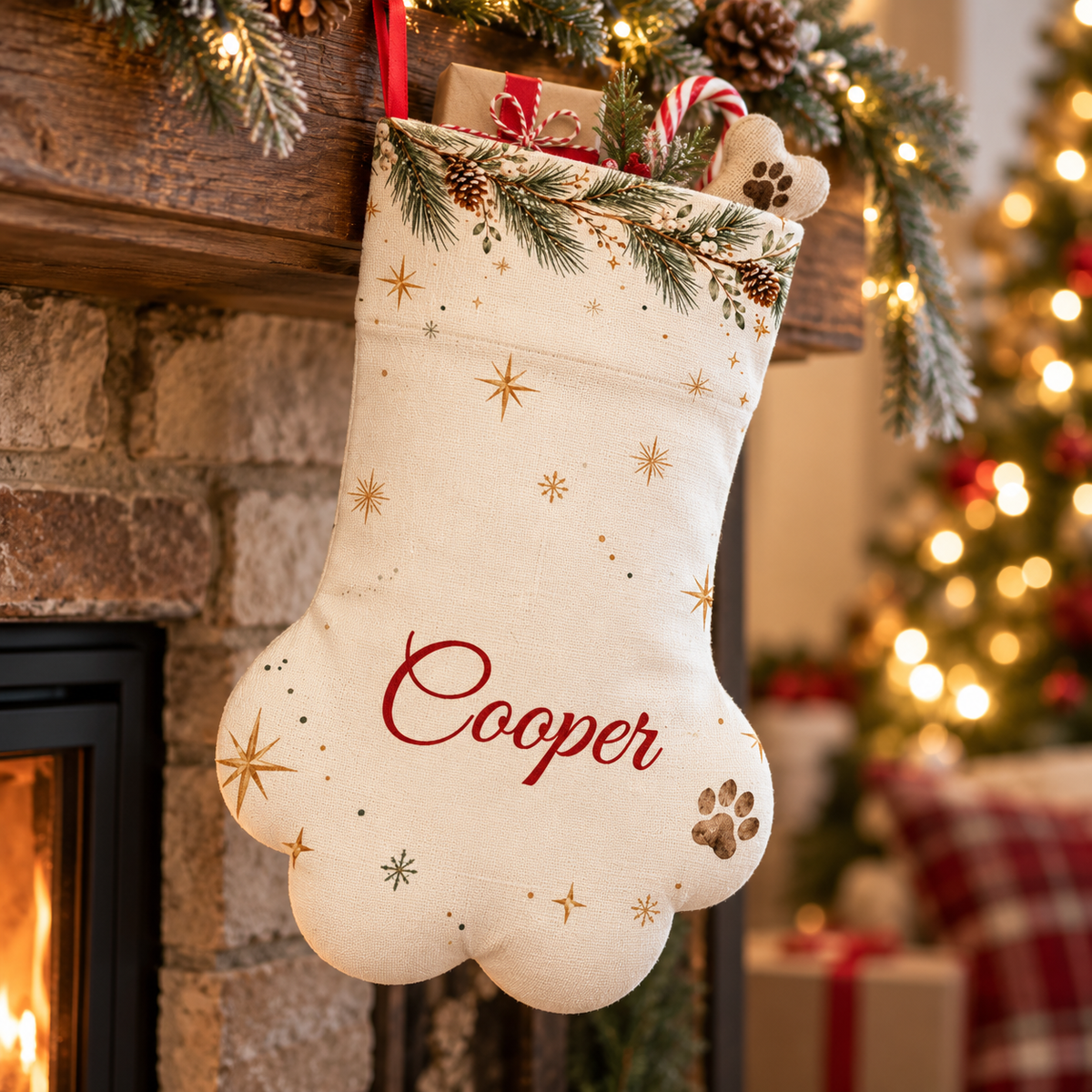 Personalized Dog Christmas Stocking Paw Shape with Dog Name
