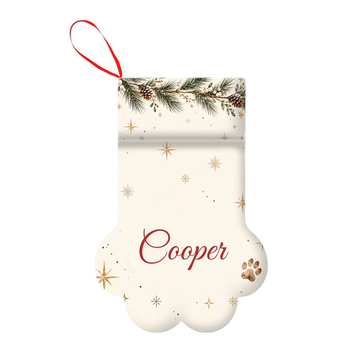 Personalized Dog Christmas Stocking Paw Shape with Dog Name