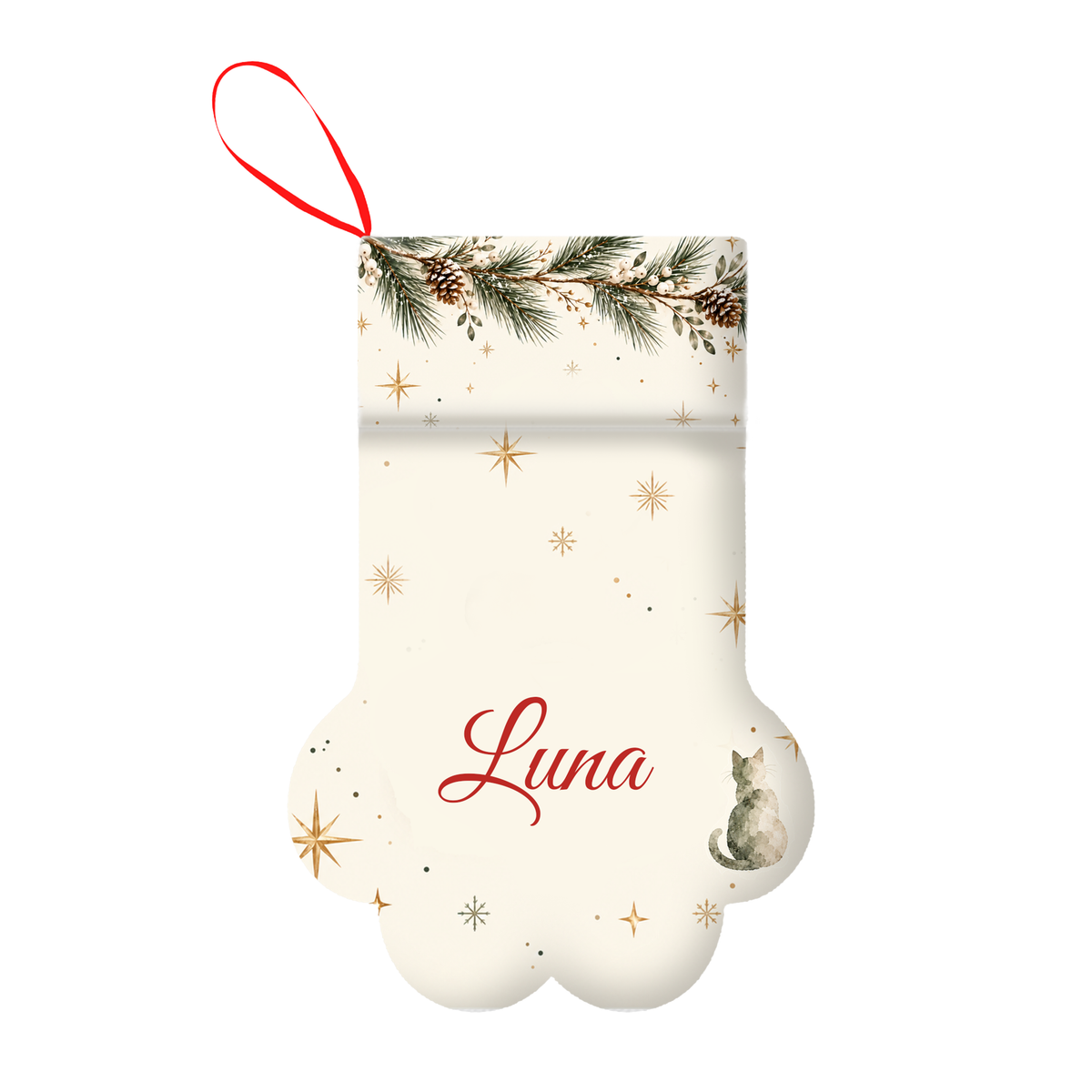 Personalized Cat Christmas Stocking Paw Shape with Cat Name