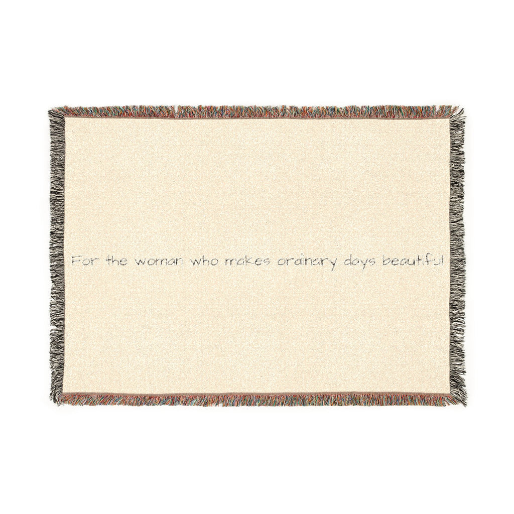 Woven Blanket — Minimal Script Fringe Throw Blanket (Cream or Charcoal)