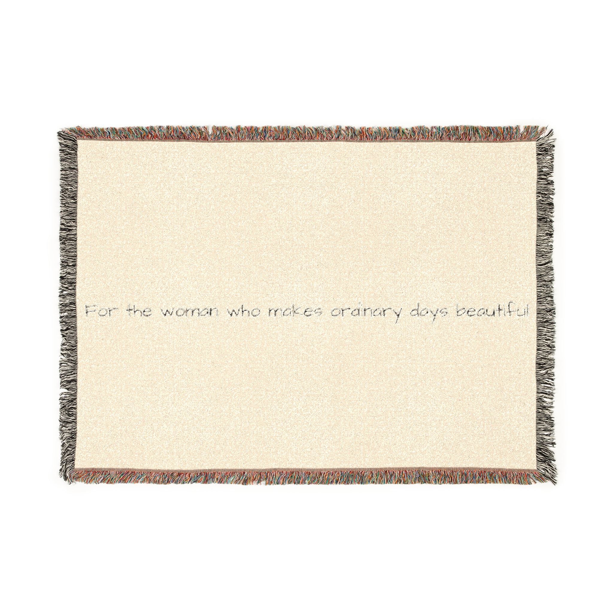 Woven Blanket — Minimal Script Fringe Throw Blanket (Cream or Charcoal)