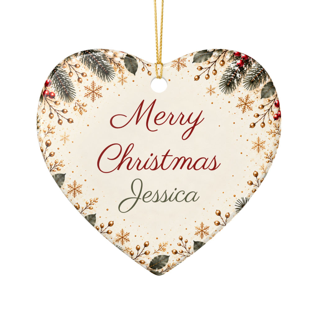 Heart ceramic Merry Christmas name ornament, large view