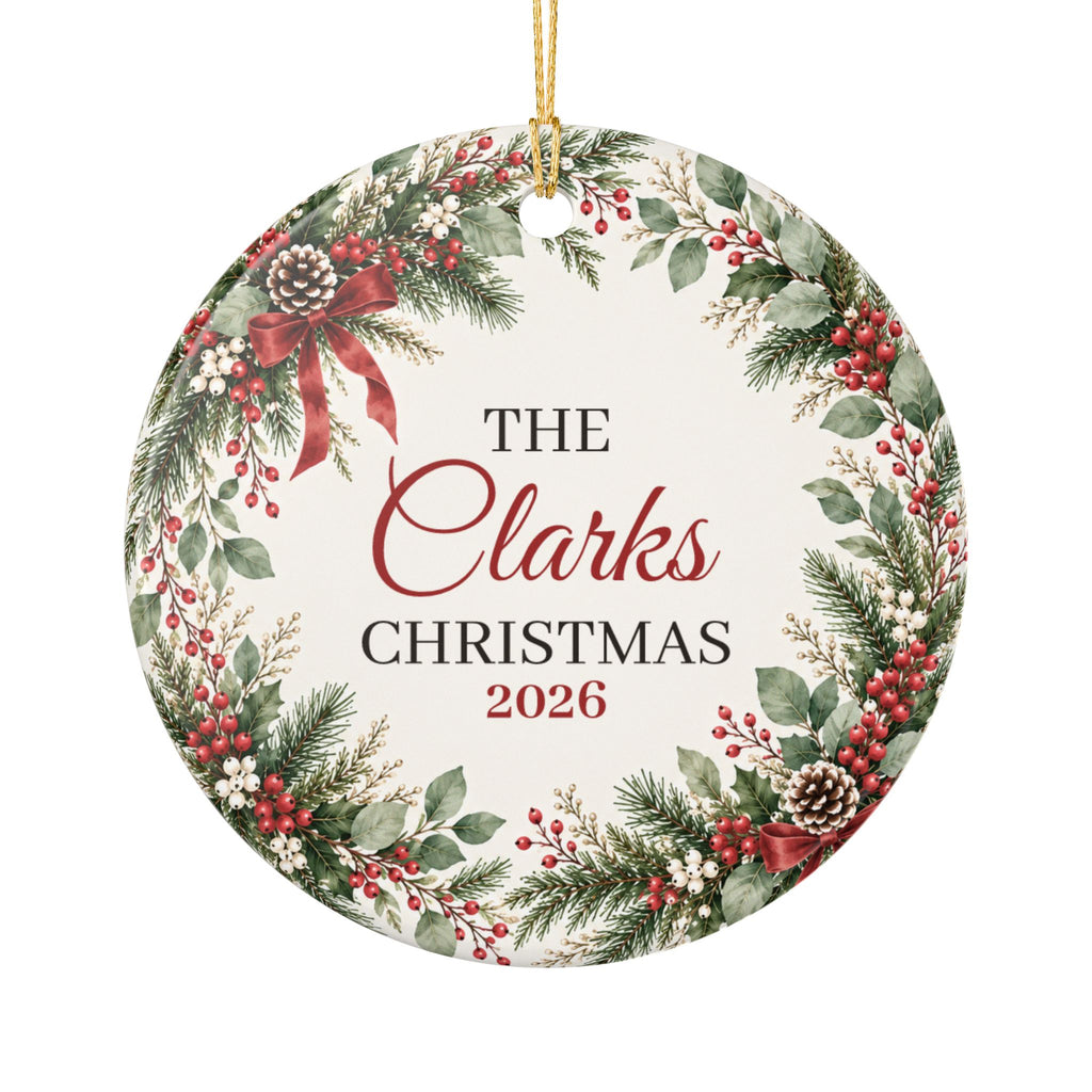Ceramic Christmas Ornament Custom Family Name Holiday Gift
