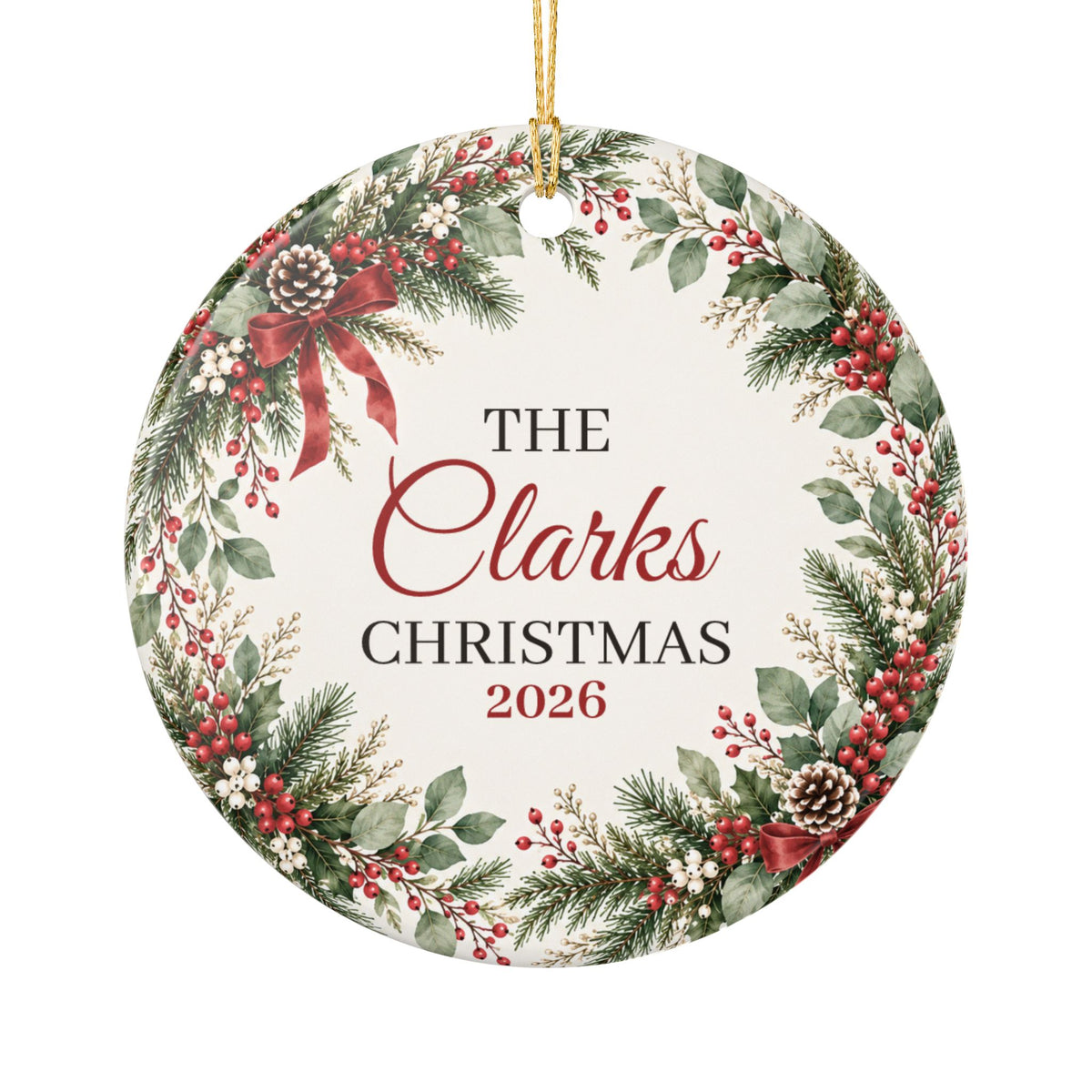 Ceramic Christmas Ornament Custom Family Name Holiday Gift