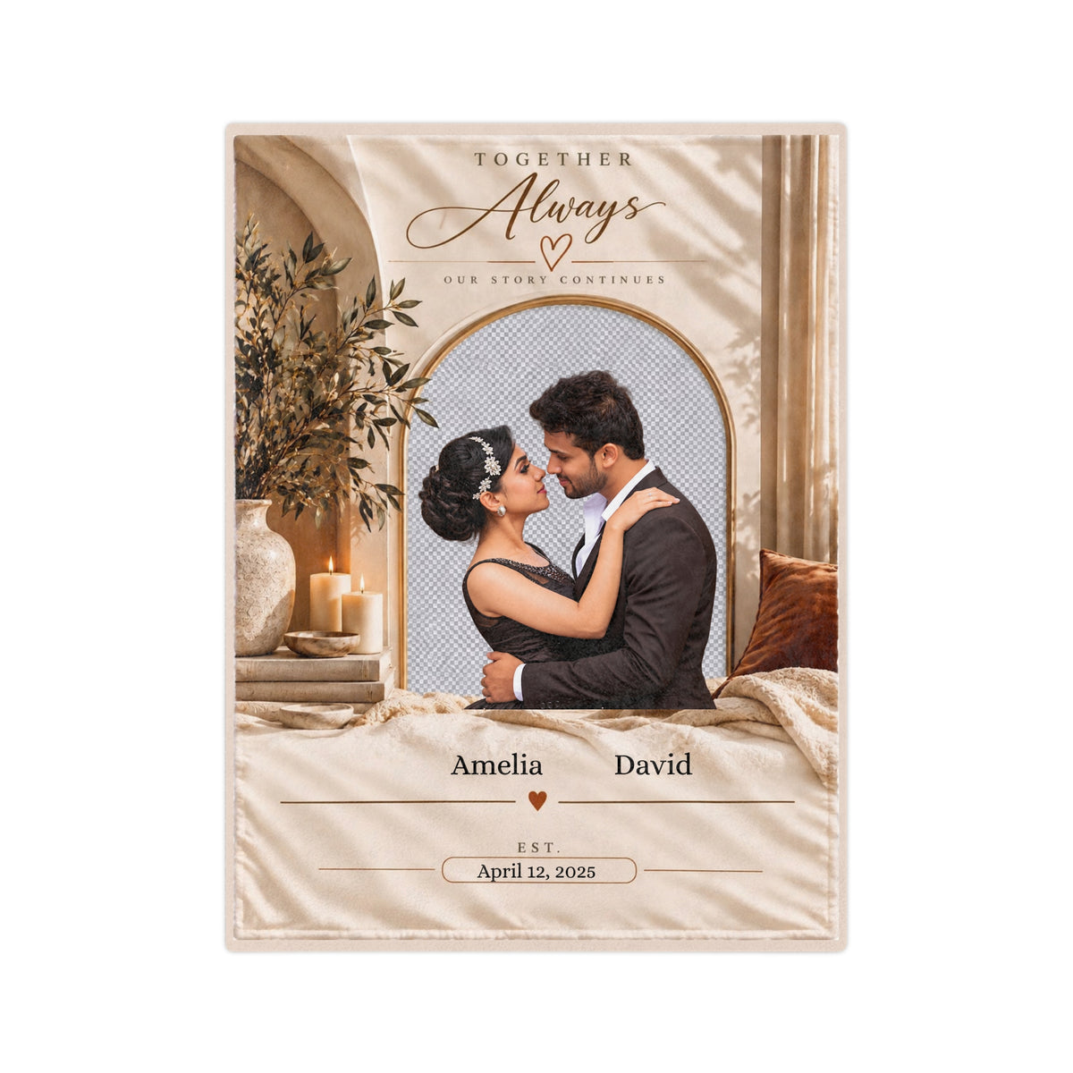 Personalized Couple Photo Blanket Custom Names and Anniversary Date Romantic Gift for Couples