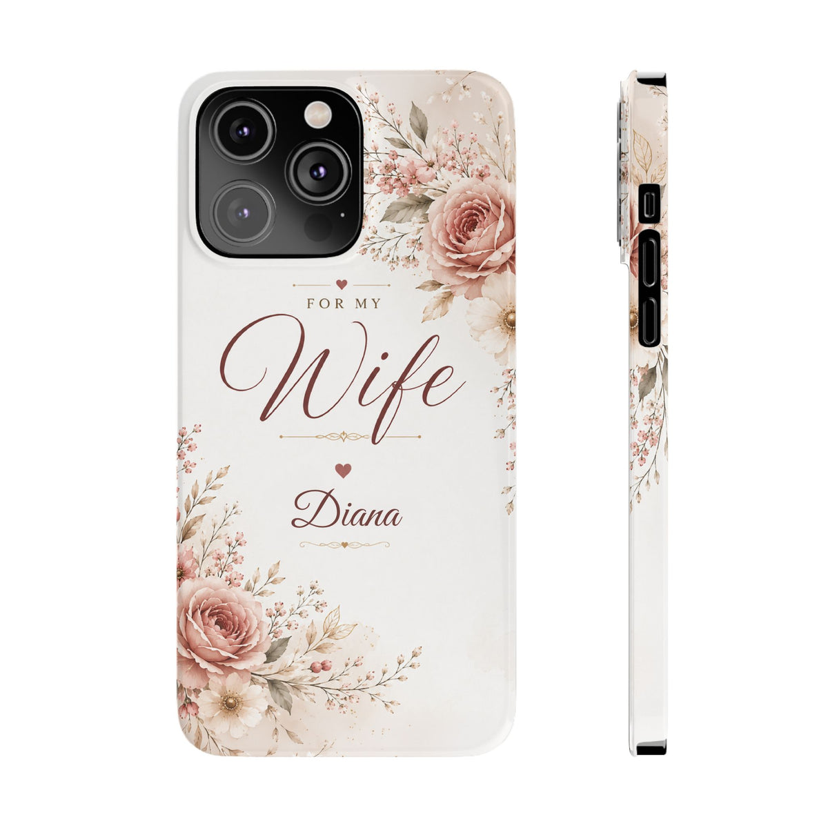 Personalized Wife Custom Name Floral Slim Phone Case Romantic Gift for Wife