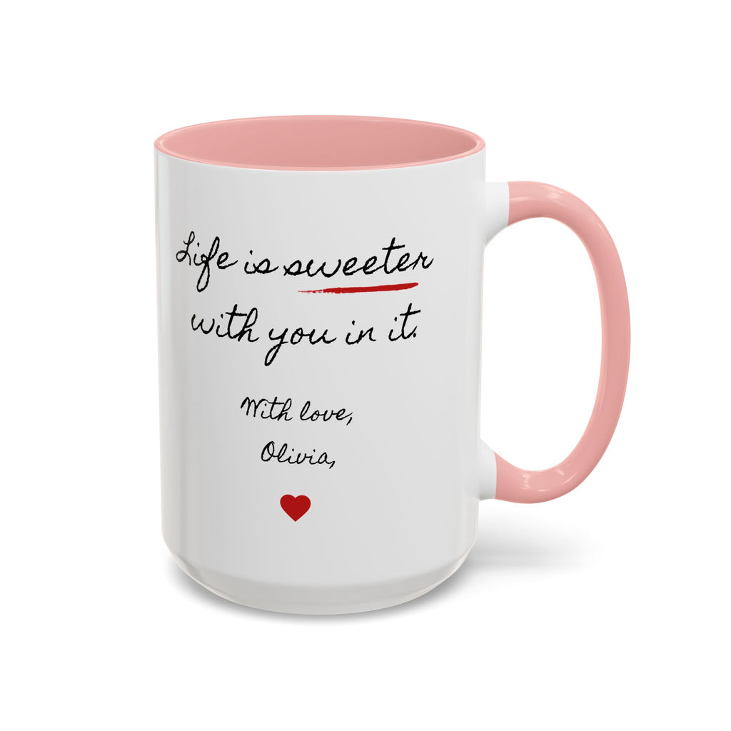 Copy of Personalized Heart Coffee Mug — "[Name], you’re the woman who makes my heart smile" (Accent 11/15oz)