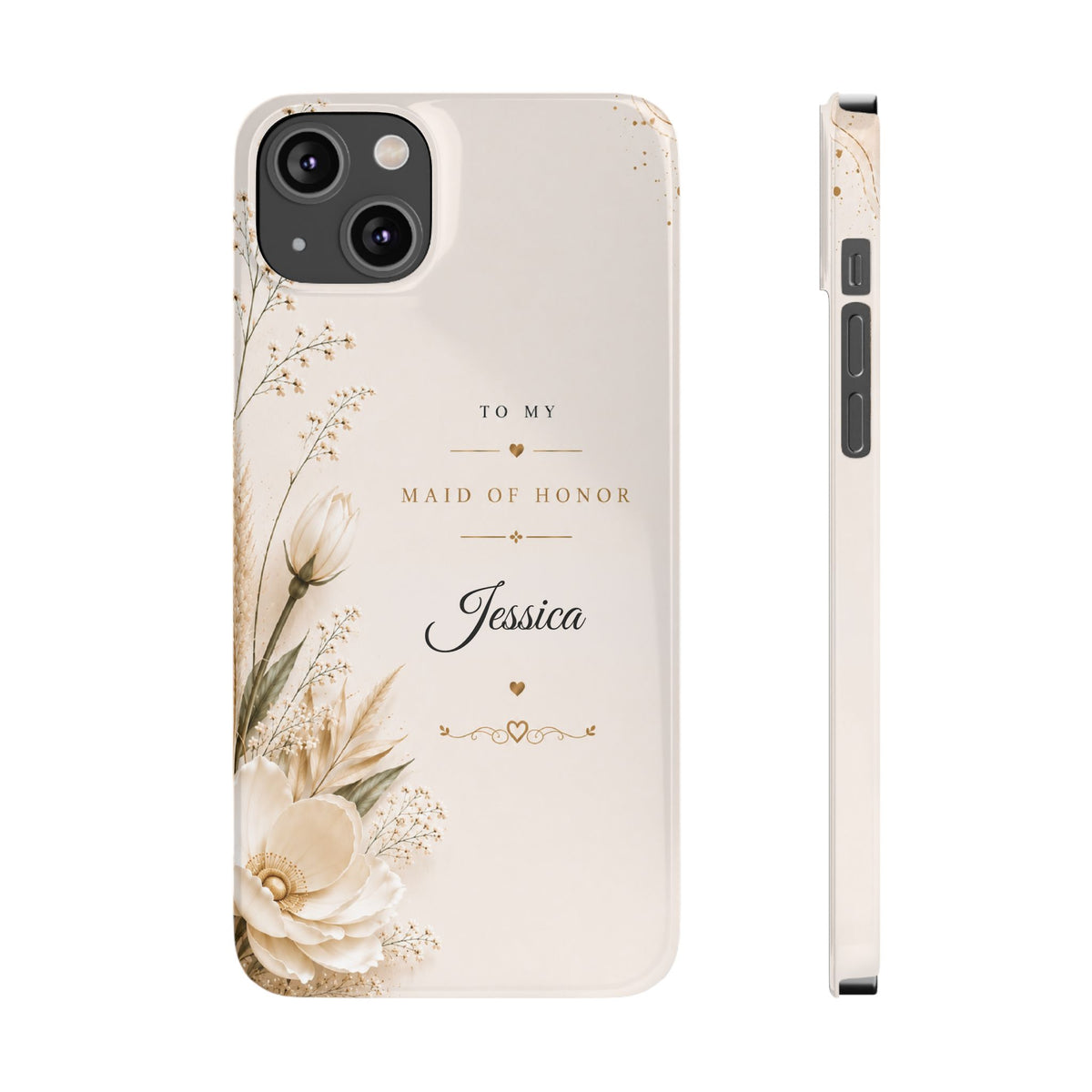Personalized Maid of Honor Custom Name Floral Slim Case Wedding Party Gift