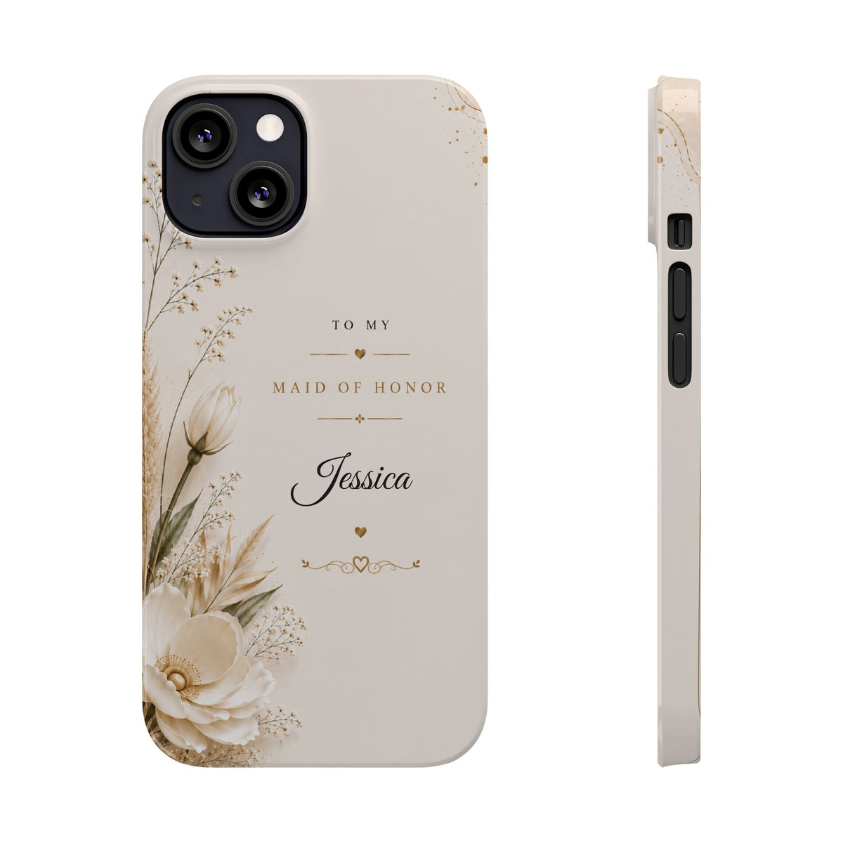 Personalized Maid of Honor Custom Name Floral Slim Case Wedding Party Gift