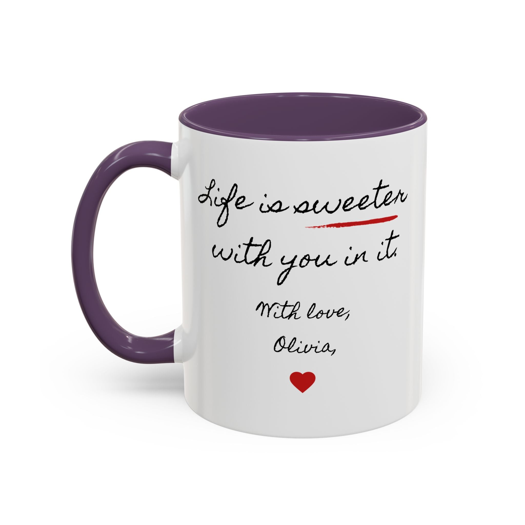 Copy of Personalized Heart Coffee Mug — "[Name], you’re the woman who makes my heart smile" (Accent 11/15oz)