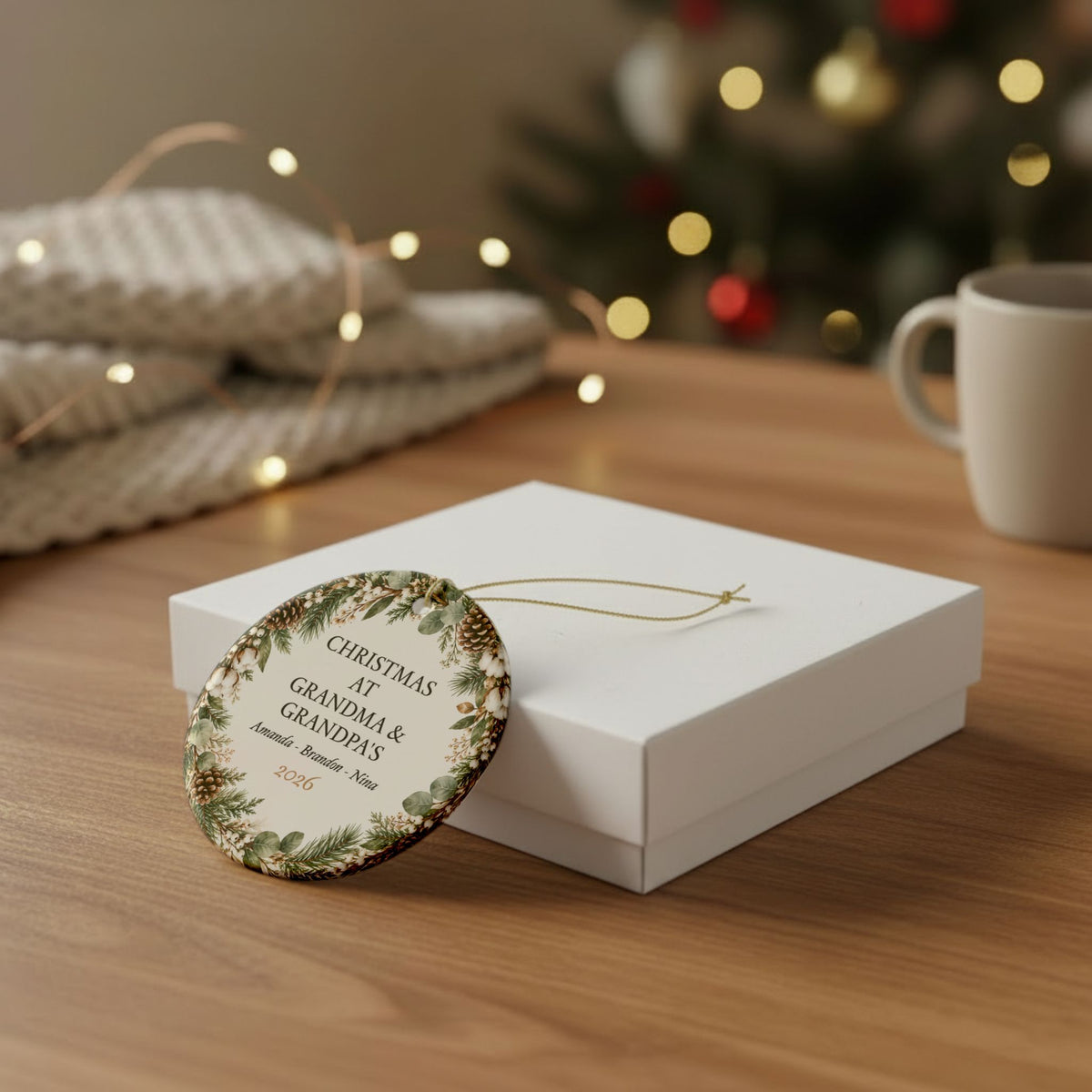 Personalized Grandkids Names Christmas Year Ceramic Ornament Granparents Keepsake