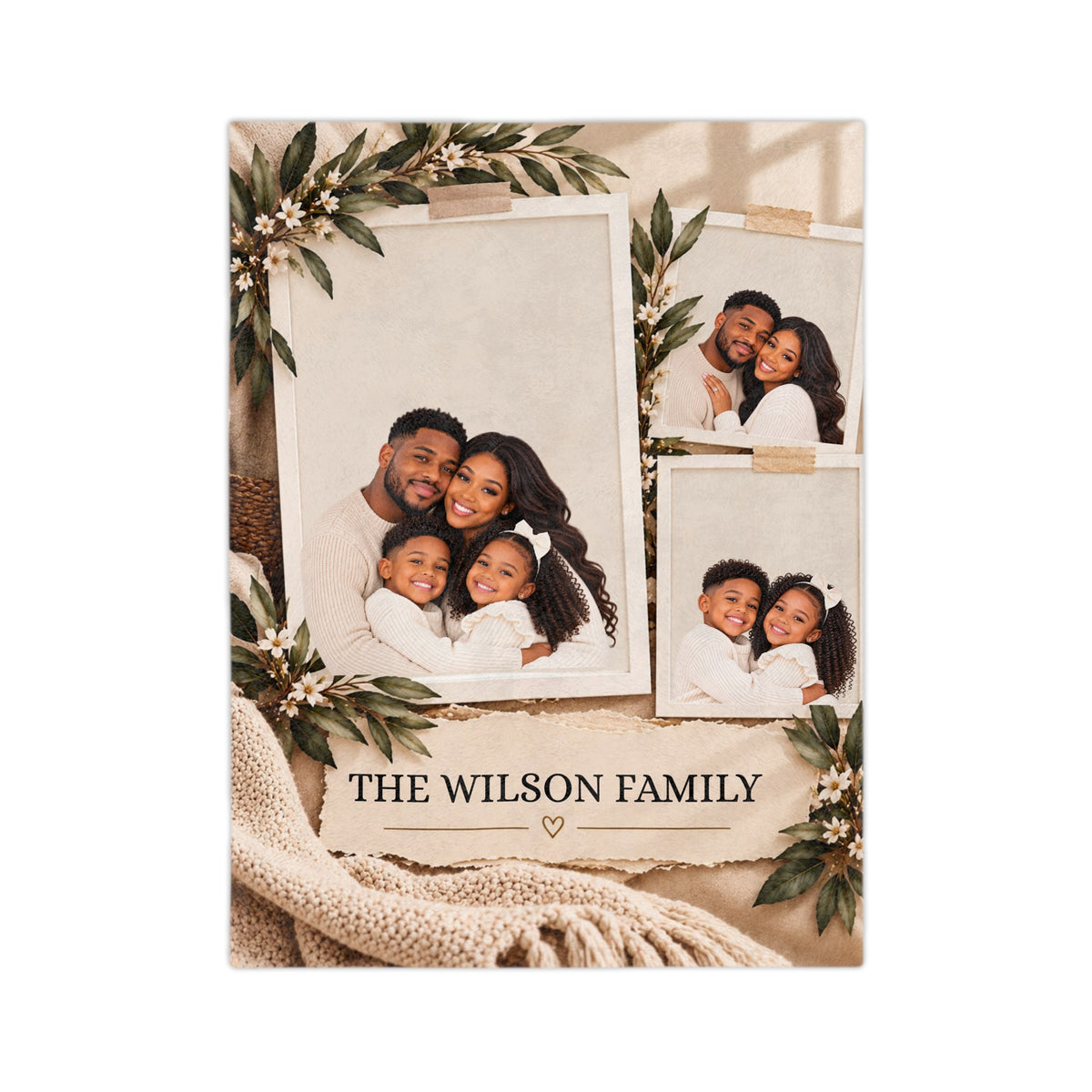 Personalized Family Blanket Custom 3 Photo Collage Blanket Family Name Gift