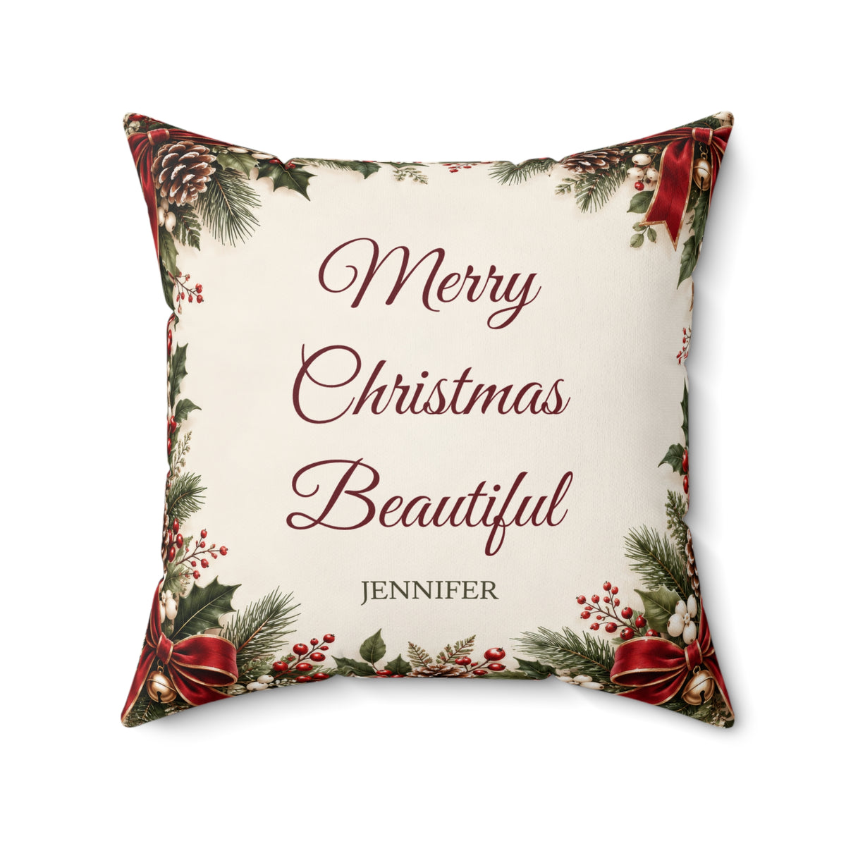 Merry Christmas Pillow with Custom Name – view 4
