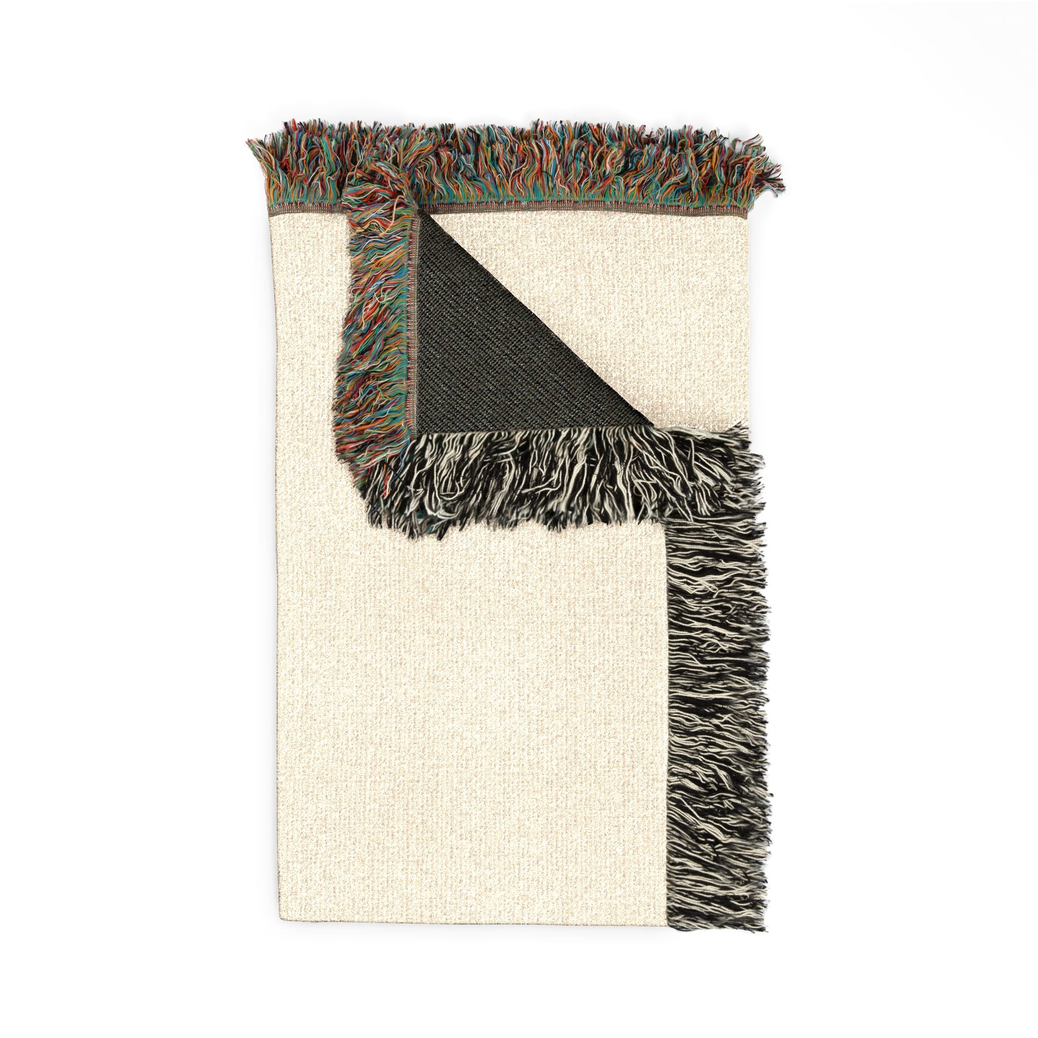 Woven Blanket — Minimal Script Fringe Throw Blanket (Cream or Charcoal)