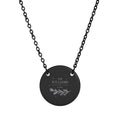 Family name necklace in black, engraved with The Williams, an established year and a pine branch