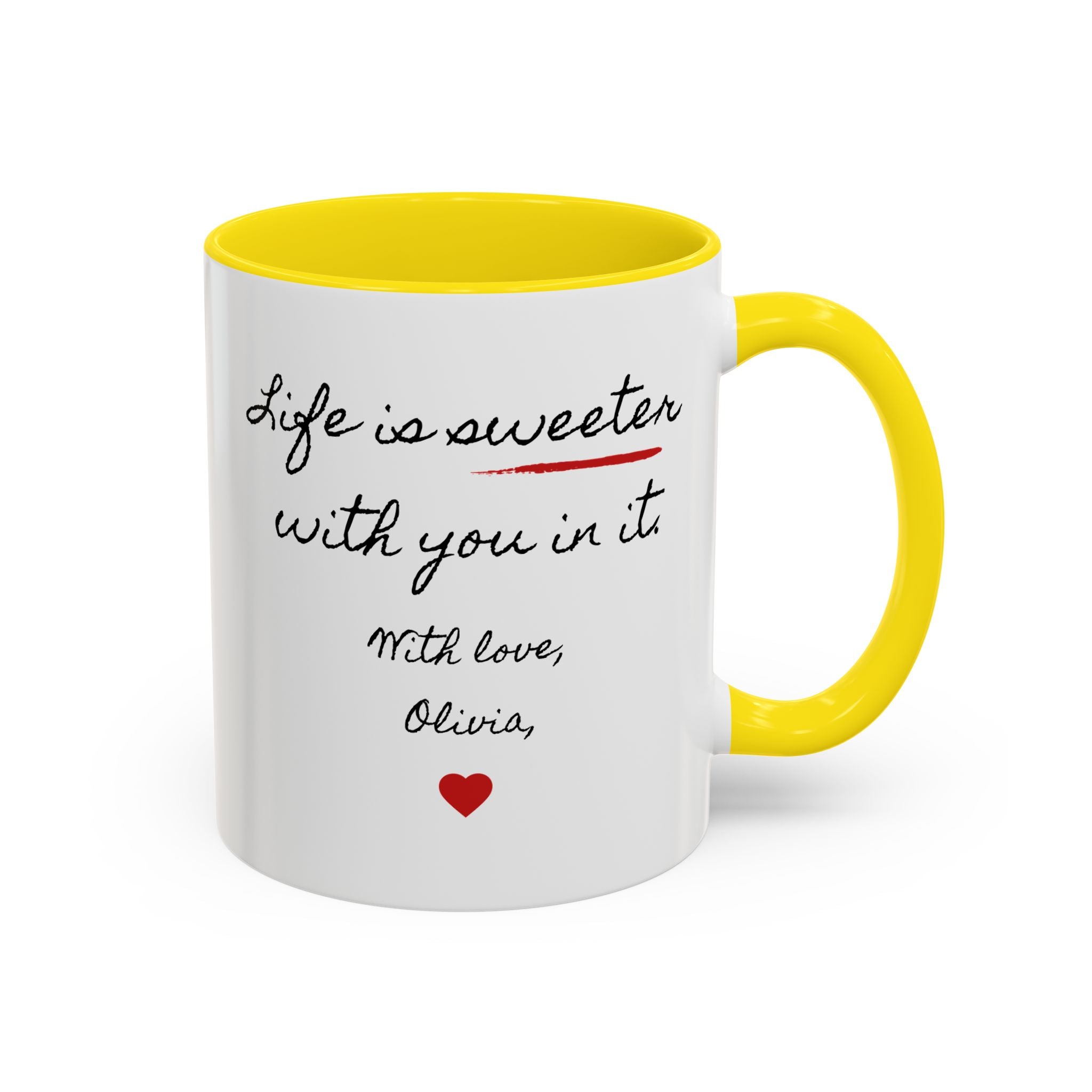 Copy of Personalized Heart Coffee Mug — "[Name], you’re the woman who makes my heart smile" (Accent 11/15oz)