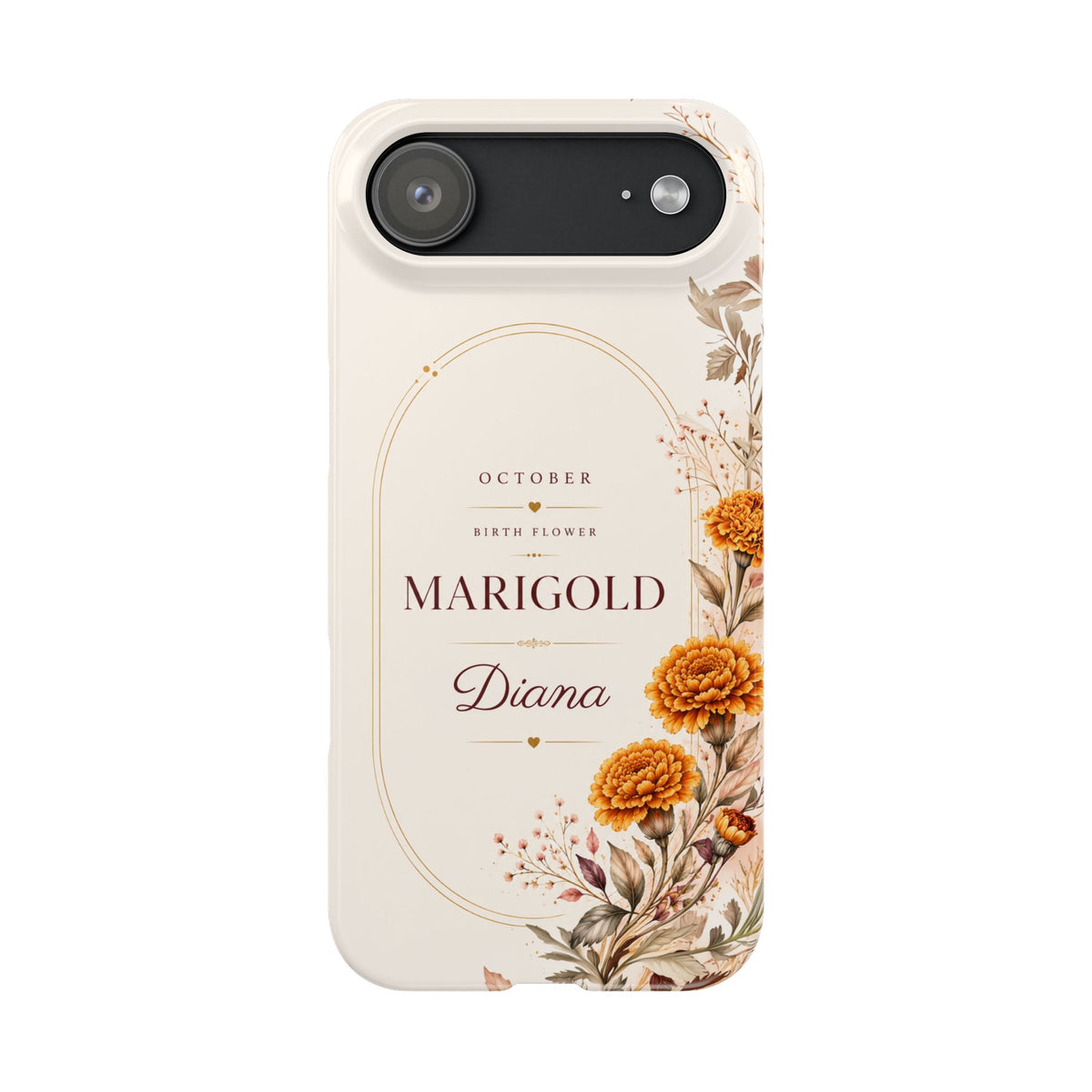 Personalized October Birth Flower Custom Name Marigold Floral Slim Phone Case