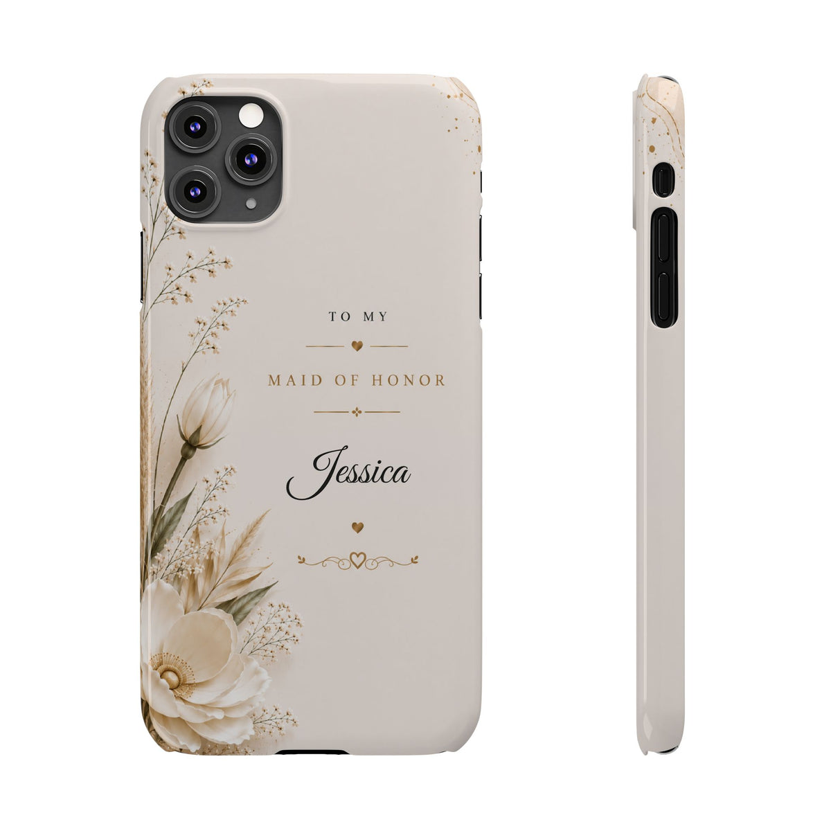 Personalized Maid of Honor Custom Name Floral Slim Case Wedding Party Gift