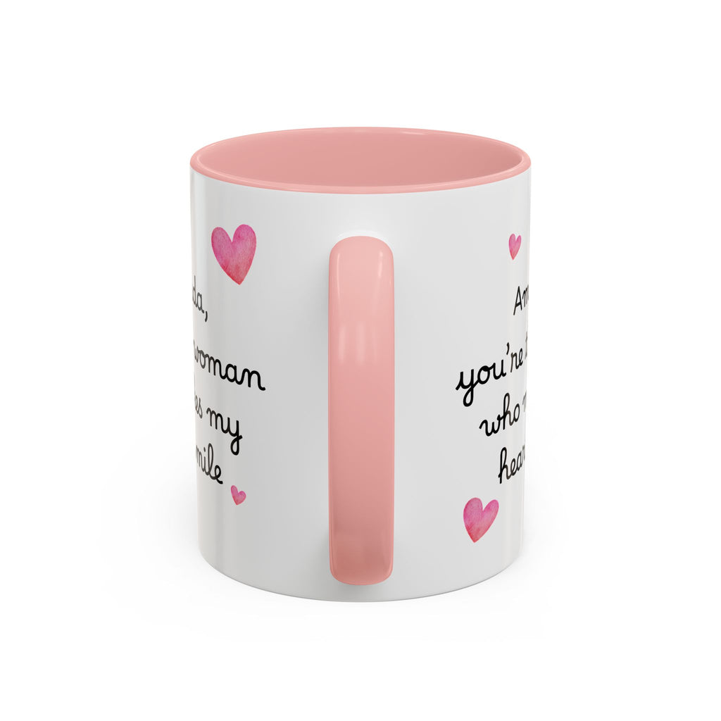 Personalized Heart Coffee Mug — "[Name], you’re the woman who makes my heart smile" (Accent 11/15oz)