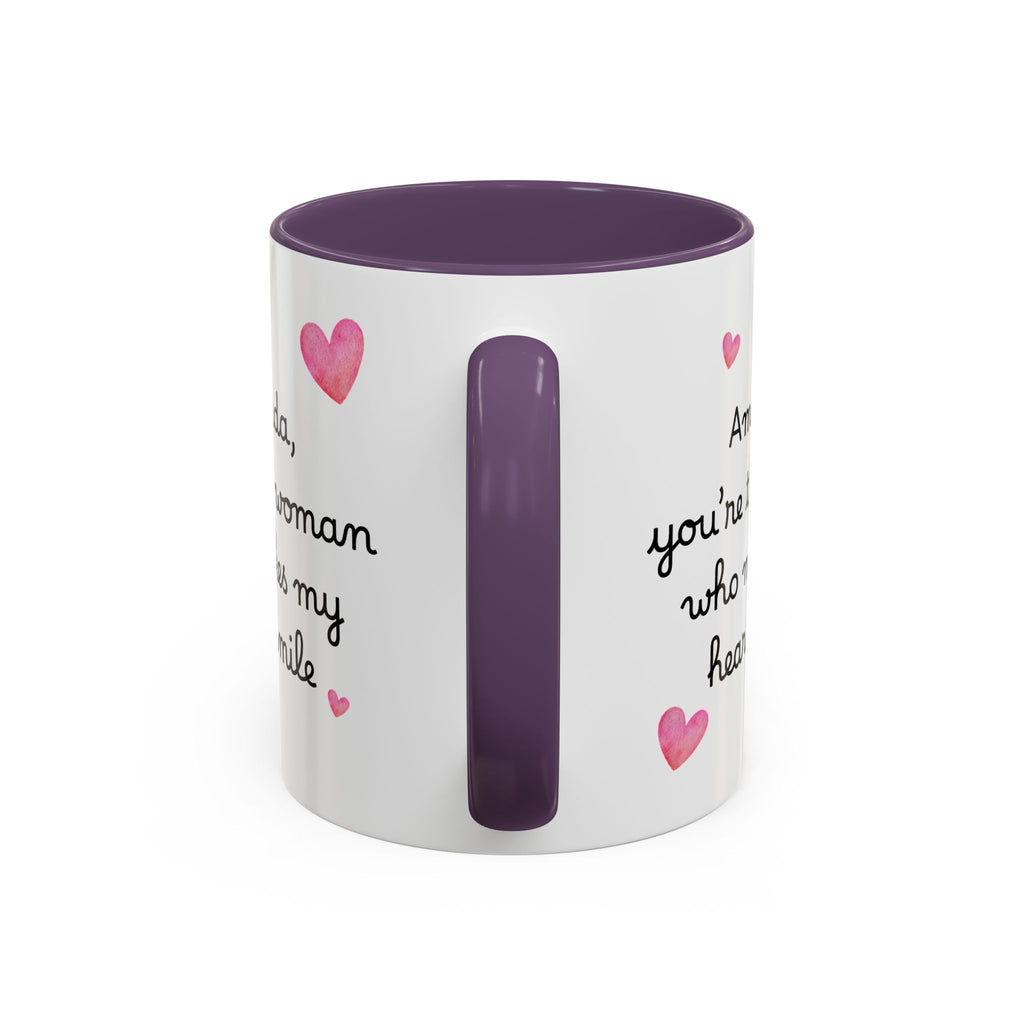 Personalized Heart Coffee Mug — "[Name], you’re the woman who makes my heart smile" (Accent 11/15oz)
