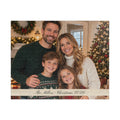Custom photo puzzle in landscape format with a family by the Christmas tree and a name and year text line