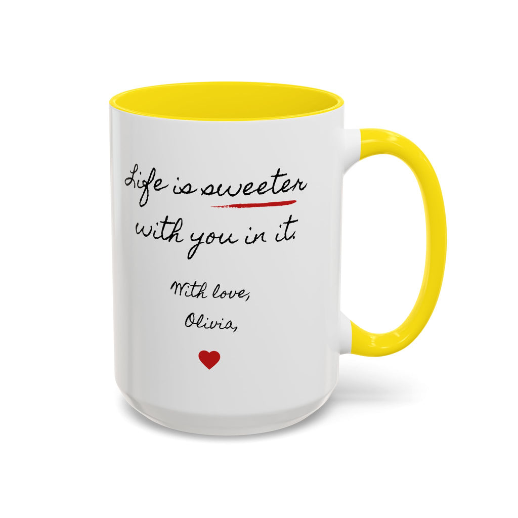 Copy of Personalized Heart Coffee Mug — "[Name], you’re the woman who makes my heart smile" (Accent 11/15oz)