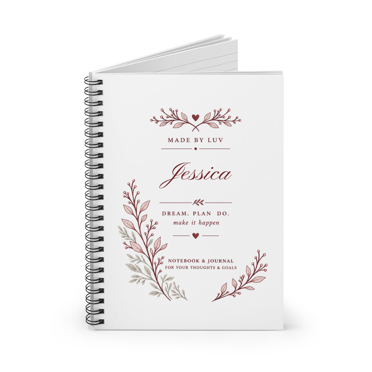 Personalized Name Spiral Notebook Custom Goal Journal Motivational Gift for Her