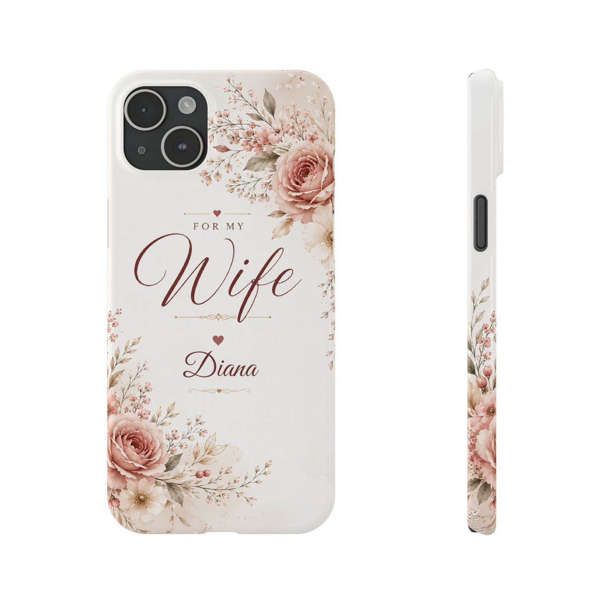 Personalized Wife Custom Name Floral Slim Phone Case Romantic Gift for Wife