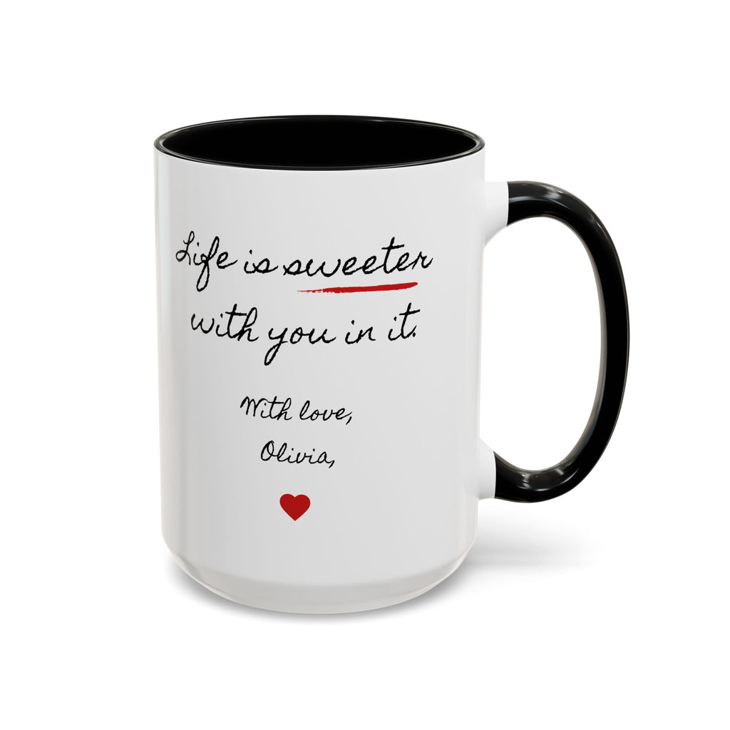 Copy of Personalized Heart Coffee Mug — "[Name], you’re the woman who makes my heart smile" (Accent 11/15oz)