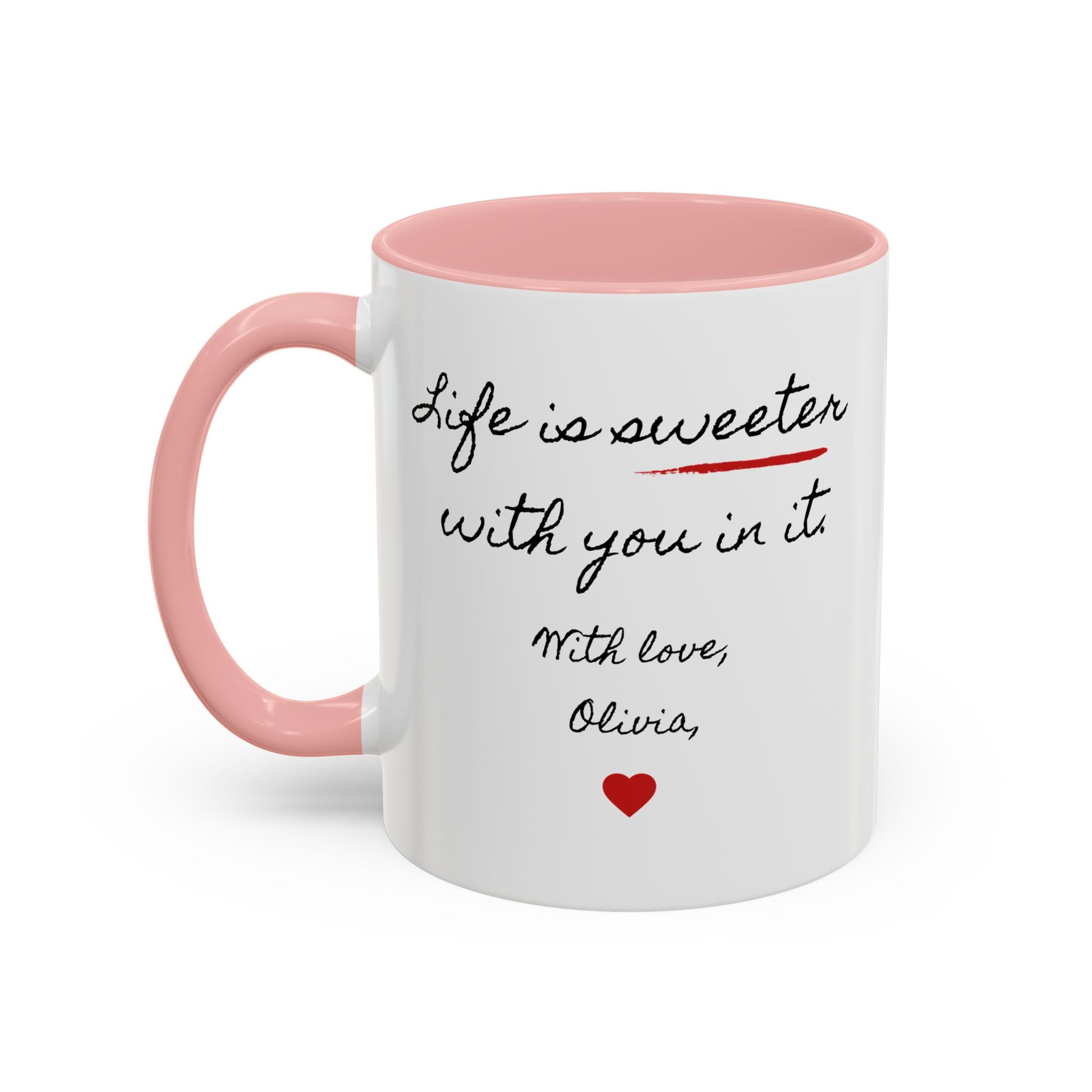 Copy of Personalized Heart Coffee Mug — "[Name], you’re the woman who makes my heart smile" (Accent 11/15oz)
