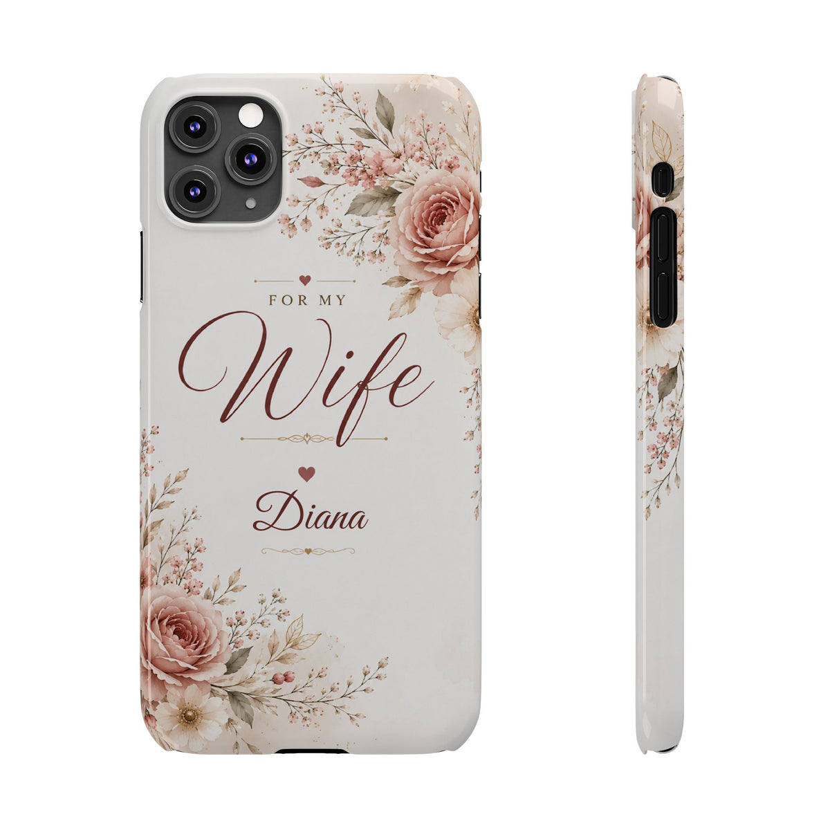 Personalized Wife Custom Name Floral Slim Phone Case Romantic Gift for Wife