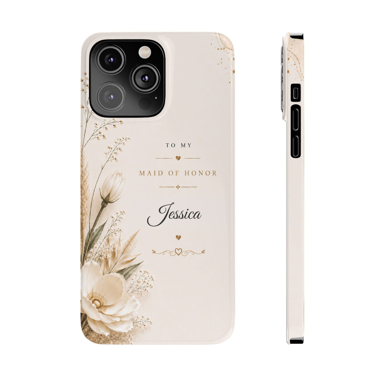 Personalized Maid of Honor Custom Name Floral Slim Case Wedding Party Gift