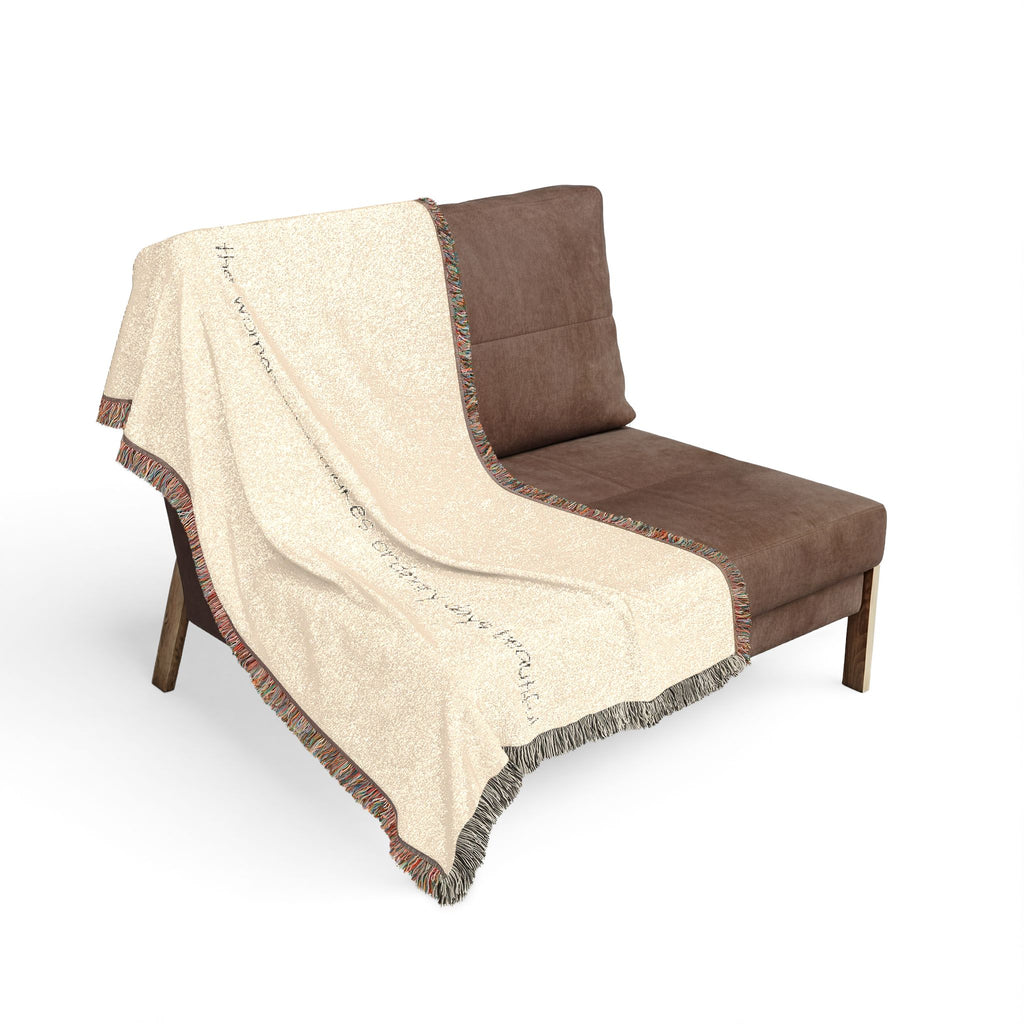 Woven Blanket — Minimal Script Fringe Throw Blanket (Cream or Charcoal)
