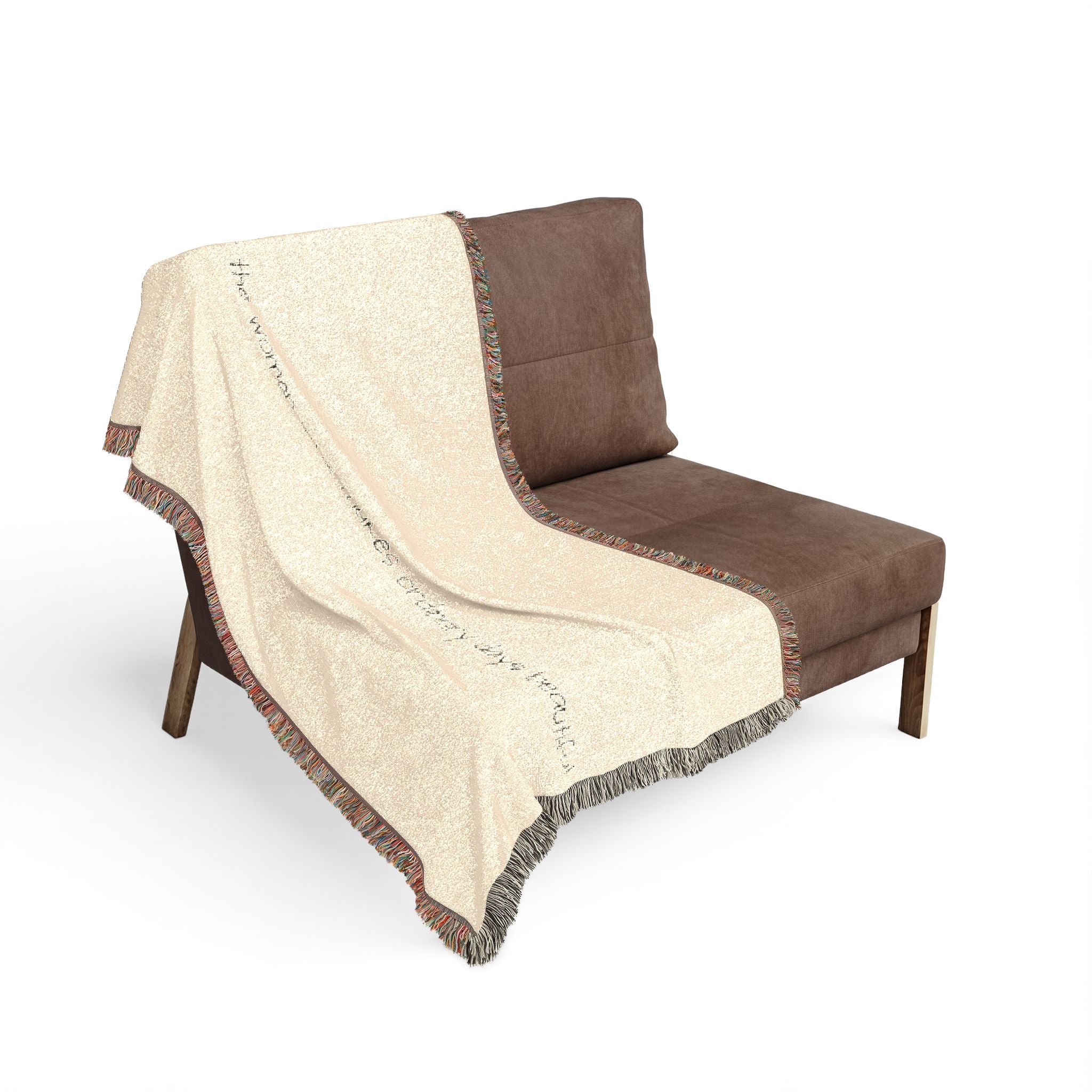 Woven Blanket — Minimal Script Fringe Throw Blanket (Cream or Charcoal)