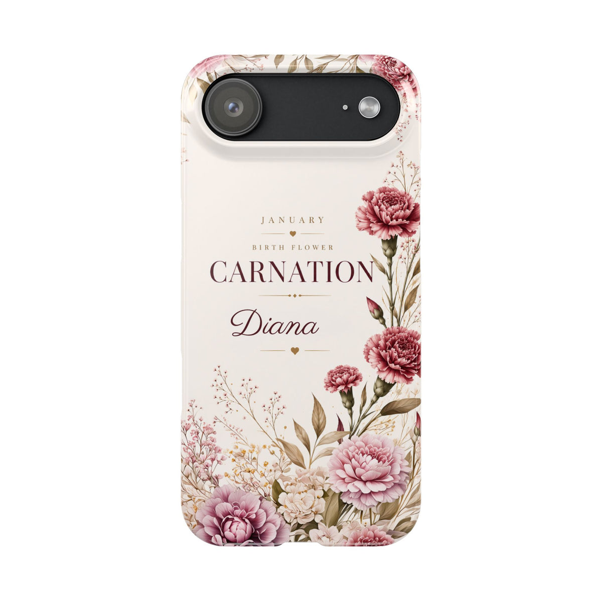 Personalized January Birth Flower Custom Name Carnation Floral Slim Phone Case