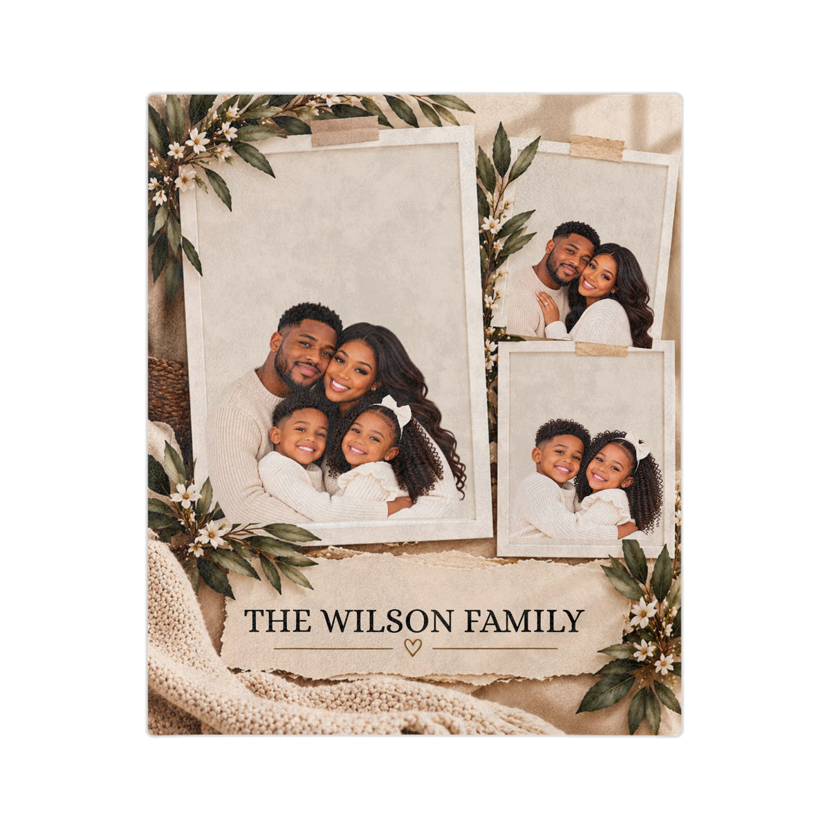Personalized Family Blanket Custom 3 Photo Collage Blanket Family Name Gift