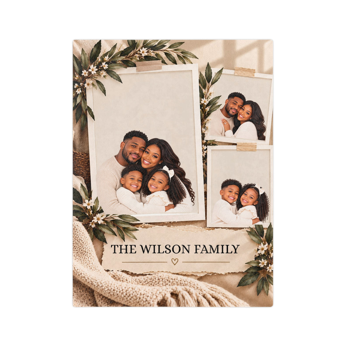 Personalized Family Blanket Custom 3 Photo Collage Blanket Family Name Gift