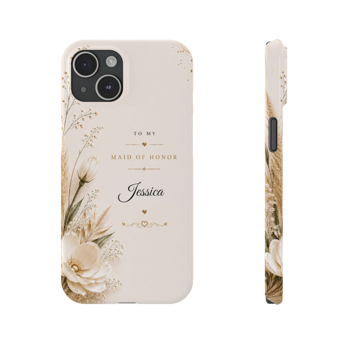 Personalized Maid of Honor Custom Name Floral Slim Case Wedding Party Gift