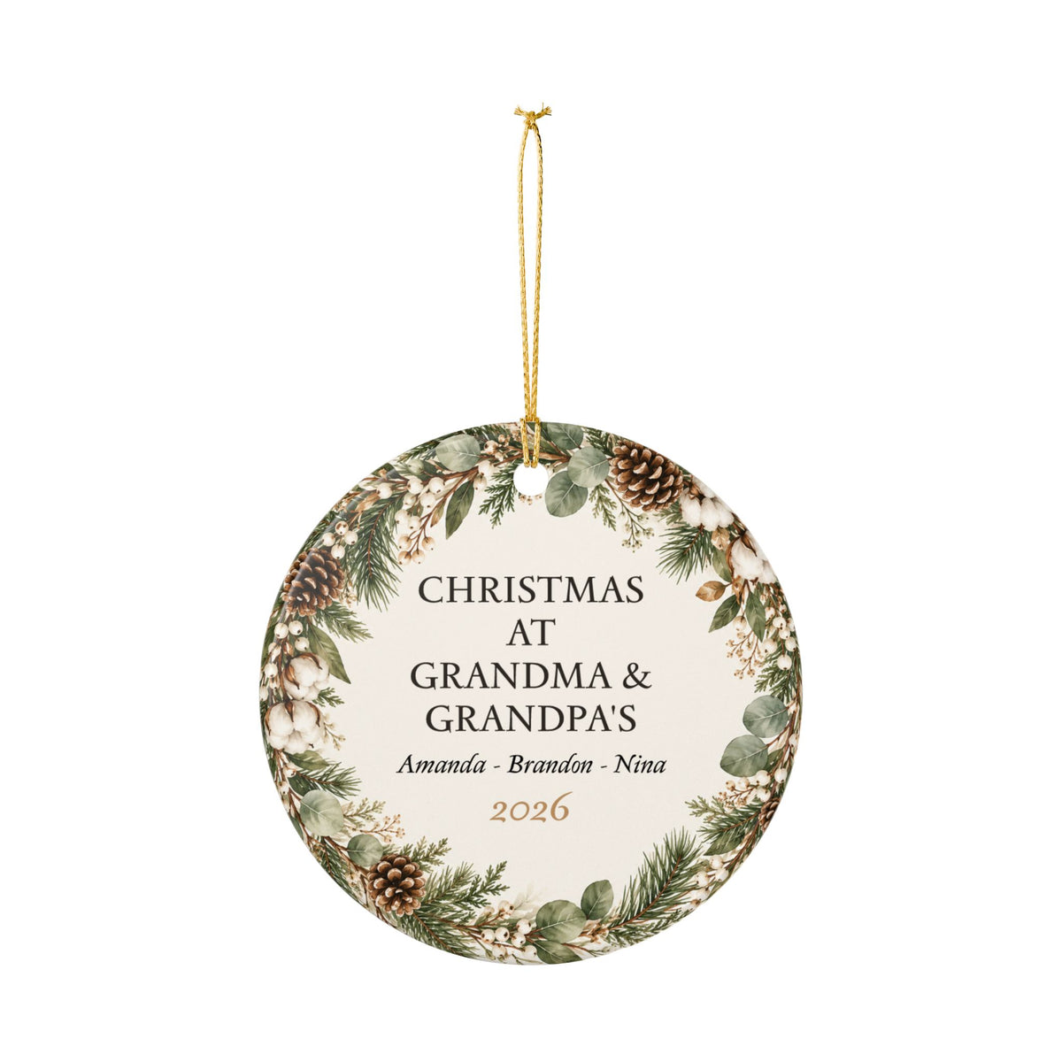 Personalized Grandkids Names Christmas Year Ceramic Ornament Granparents Keepsake