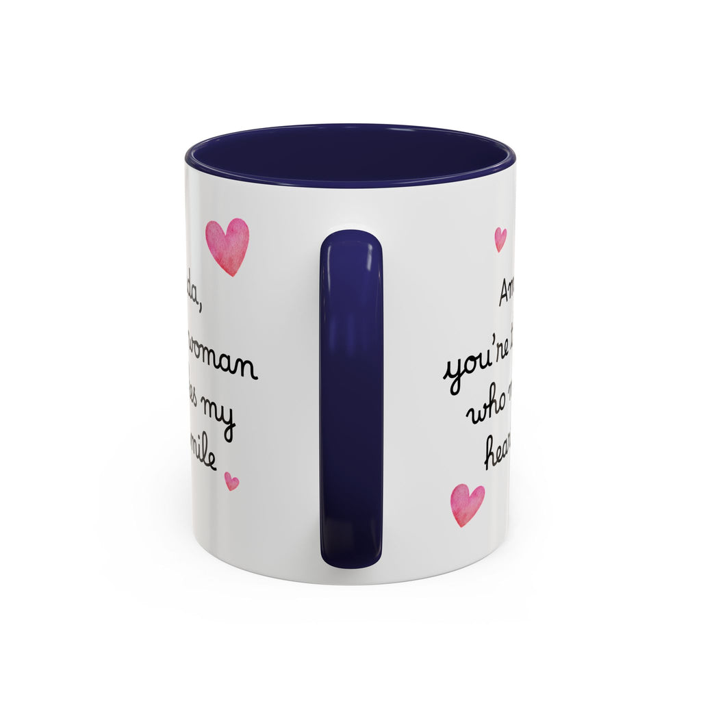Personalized Heart Coffee Mug — "[Name], you’re the woman who makes my heart smile" (Accent 11/15oz)