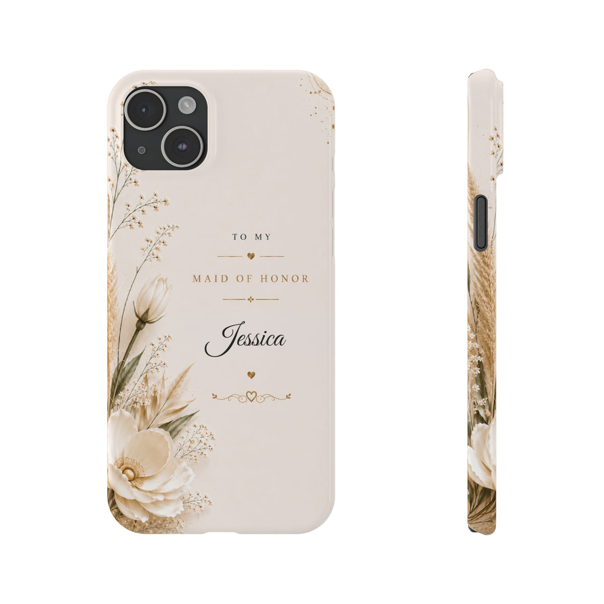 Personalized Maid of Honor Custom Name Floral Slim Case Wedding Party Gift